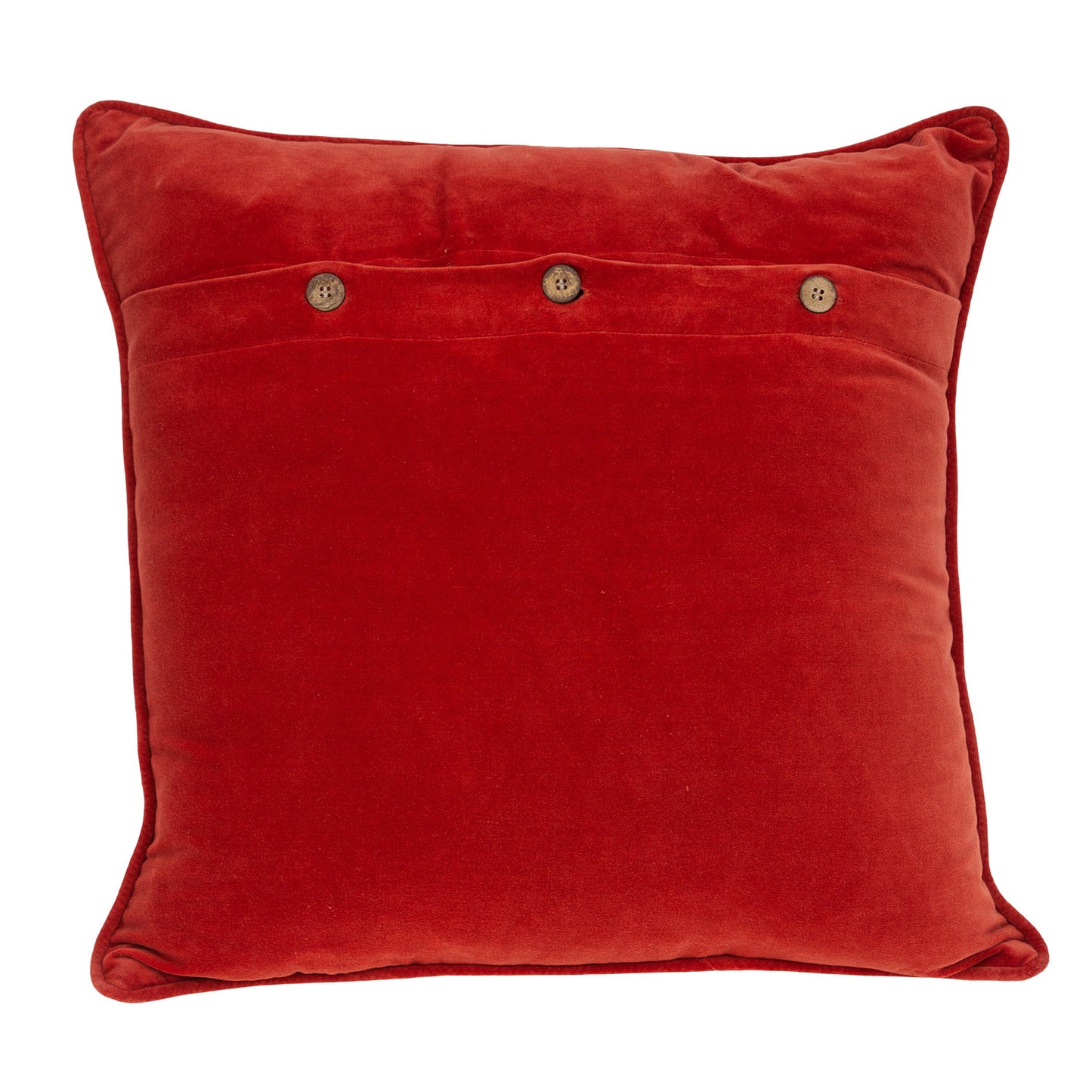 Beige & Red Zigzag Cotton Pillow w/ Embroidery
