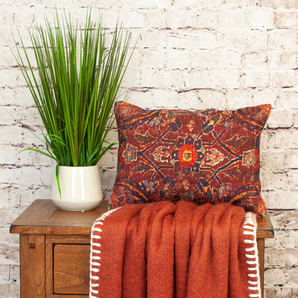 Blue & Red Damask Cotton Pillow