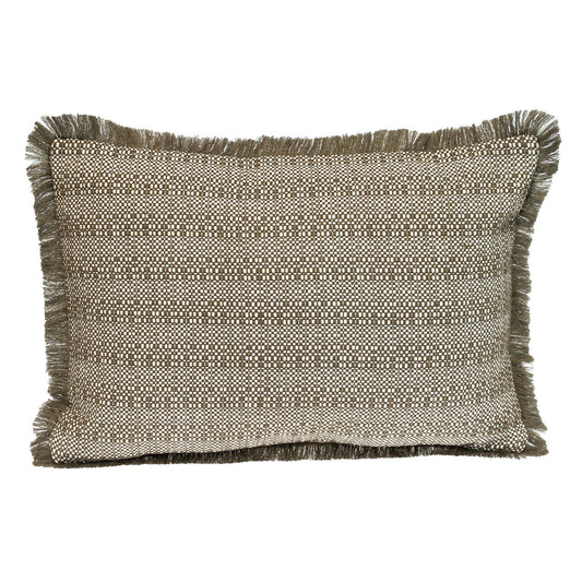 Green & White Striped Cotton Pillow w/ Fringe