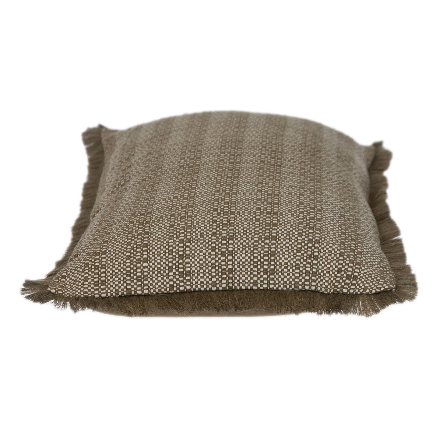Green & White Striped Cotton Pillow w/ Fringe