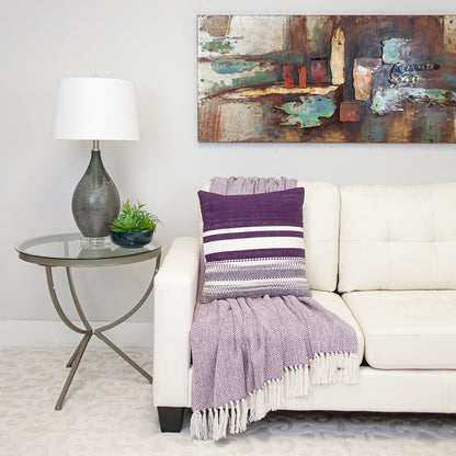 Purple & White Striped Cotton Pillow