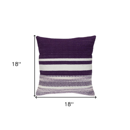Purple & White Striped Cotton Pillow