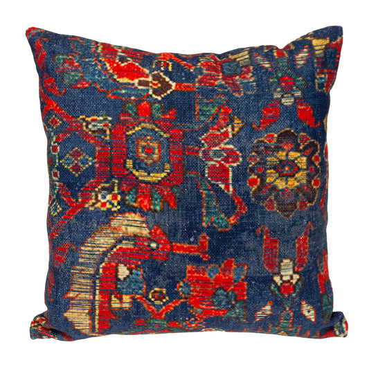 Blue & Red Damask Cotton Pillow