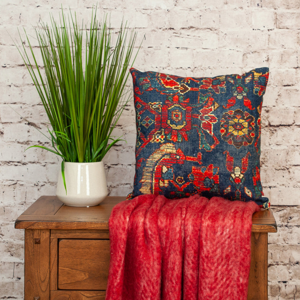 Blue & Red Damask Cotton Pillow