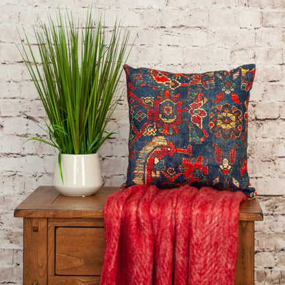 Blue & Red Damask Cotton Pillow