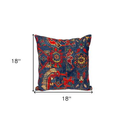 Blue & Red Damask Cotton Pillow