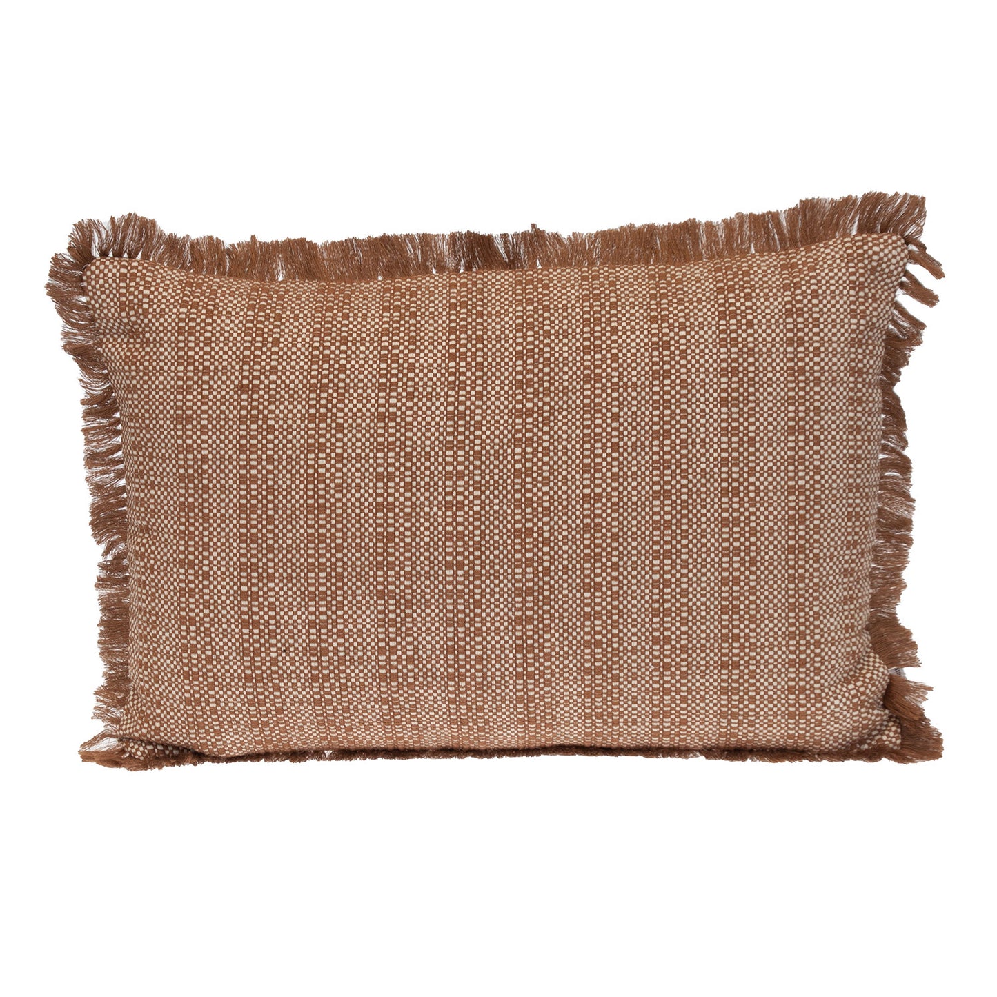 Brown & White Striped Cotton Pillow w/ Fringe