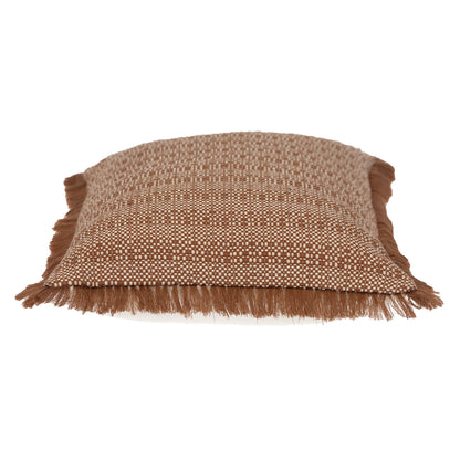 Brown & White Striped Cotton Pillow w/ Fringe