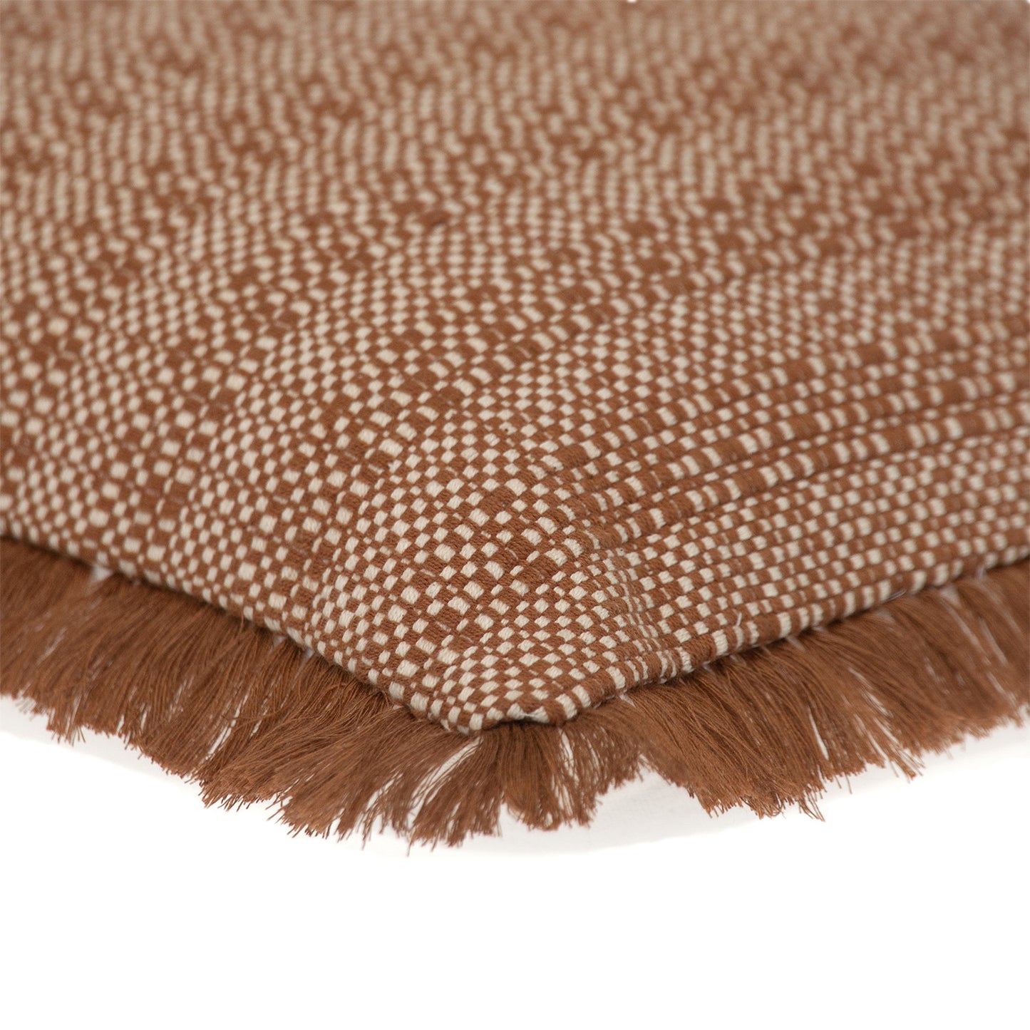 Brown & White Striped Cotton Pillow w/ Fringe