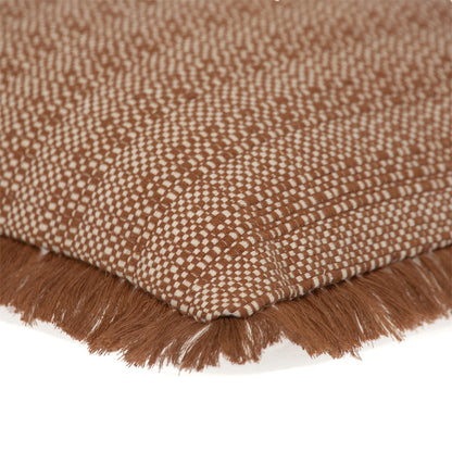 Brown & White Striped Cotton Pillow w/ Fringe