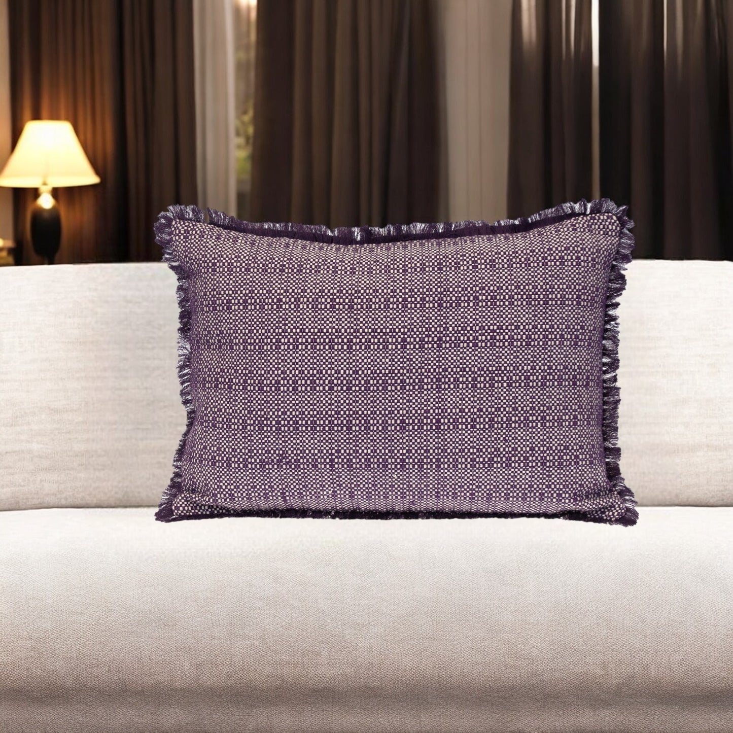 Purple & White Striped Cotton Pillow w/ Fringe