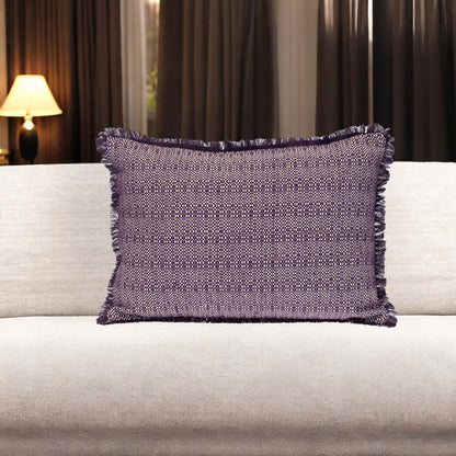 Purple & White Striped Cotton Pillow w/ Fringe