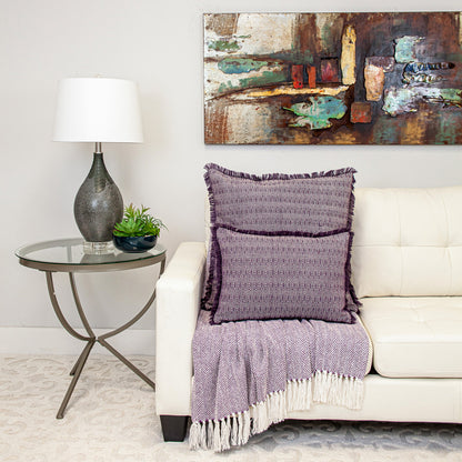 Purple & White Striped Cotton Pillow w/ Fringe