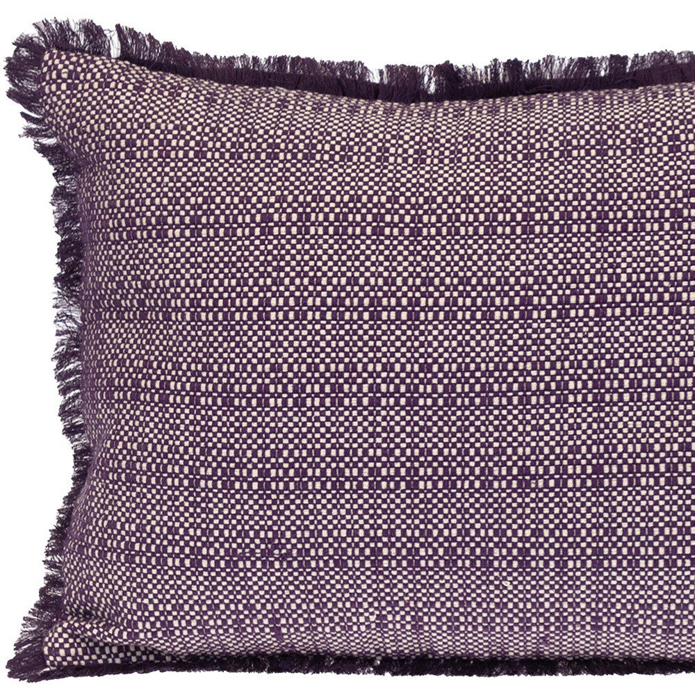 Purple & White Striped Cotton Pillow w/ Fringe