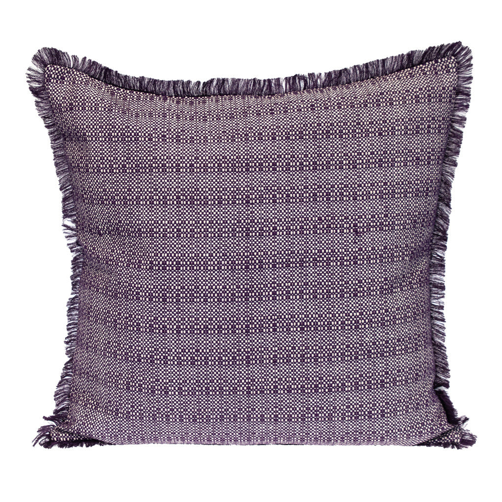 Purple & White Striped Cotton Pillow w/ Fringe