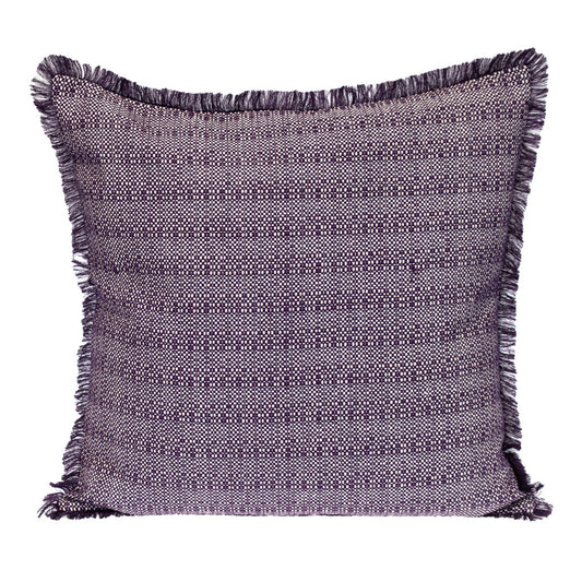 Purple & White Striped Cotton Pillow w/ Fringe