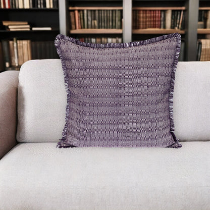 Purple & White Striped Cotton Pillow w/ Fringe