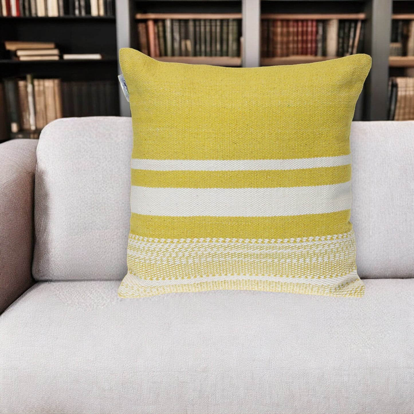 Yellow & White Striped Cotton Pillow