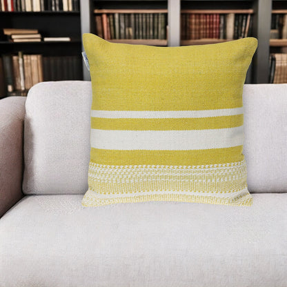 Yellow & White Striped Cotton Pillow