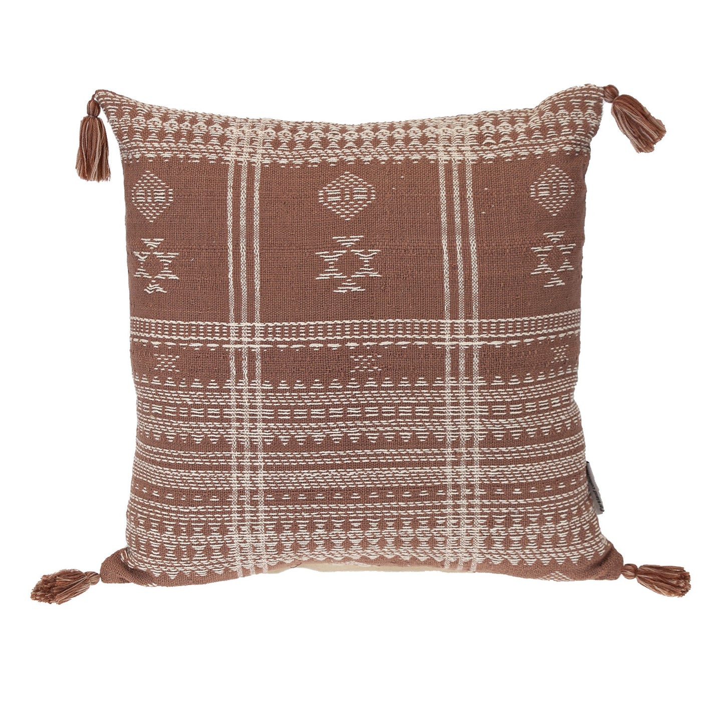 Beige & Brown Southwestern Cotton Pillow w/ Tassels