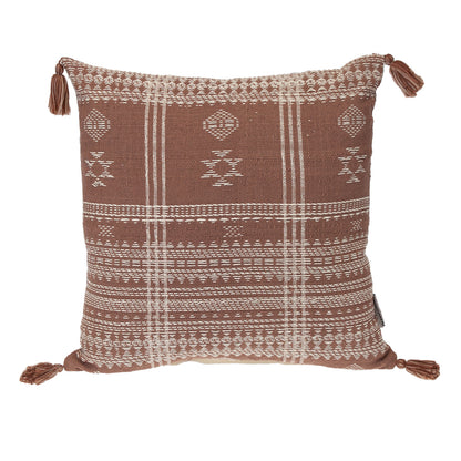Beige & Brown Southwestern Cotton Pillow w/ Tassels