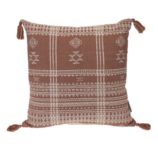 Beige & Brown Southwestern Cotton Pillow w/ Tassels