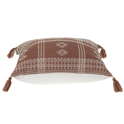 Beige & Brown Southwestern Cotton Pillow w/ Tassels