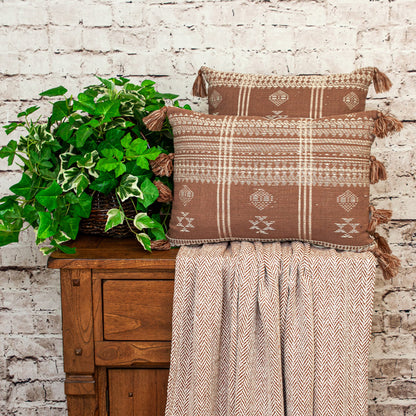 Beige & Brown Southwestern Cotton Pillow w/ Tassels