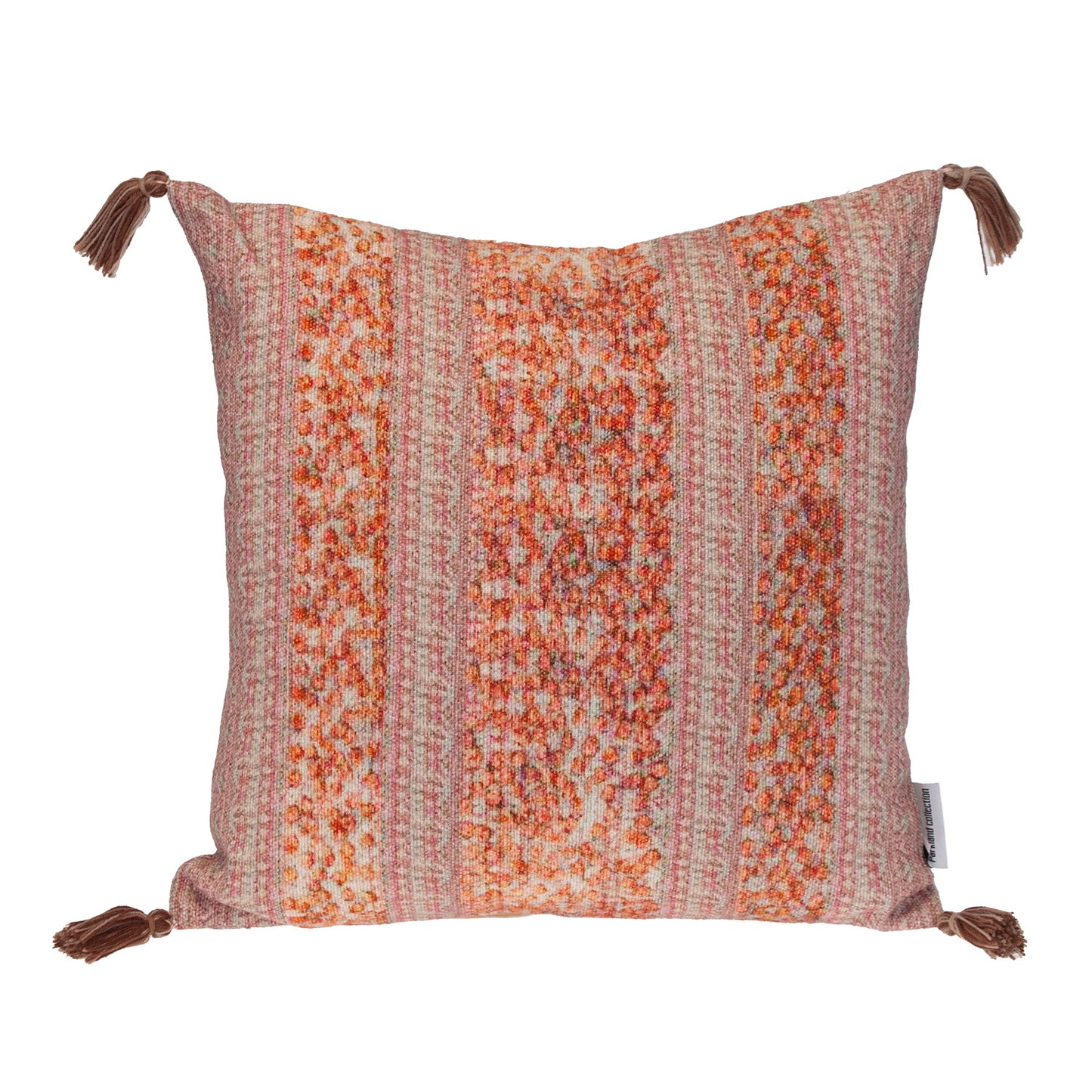 Pink & Orange Striped Cotton Pillow w/ Tassels