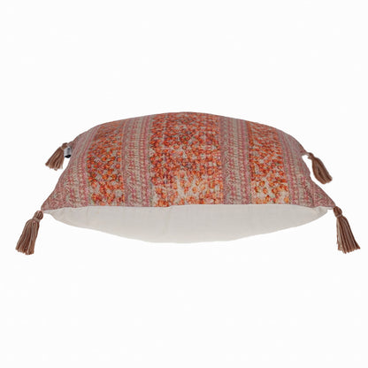 Pink & Orange Striped Cotton Pillow w/ Tassels