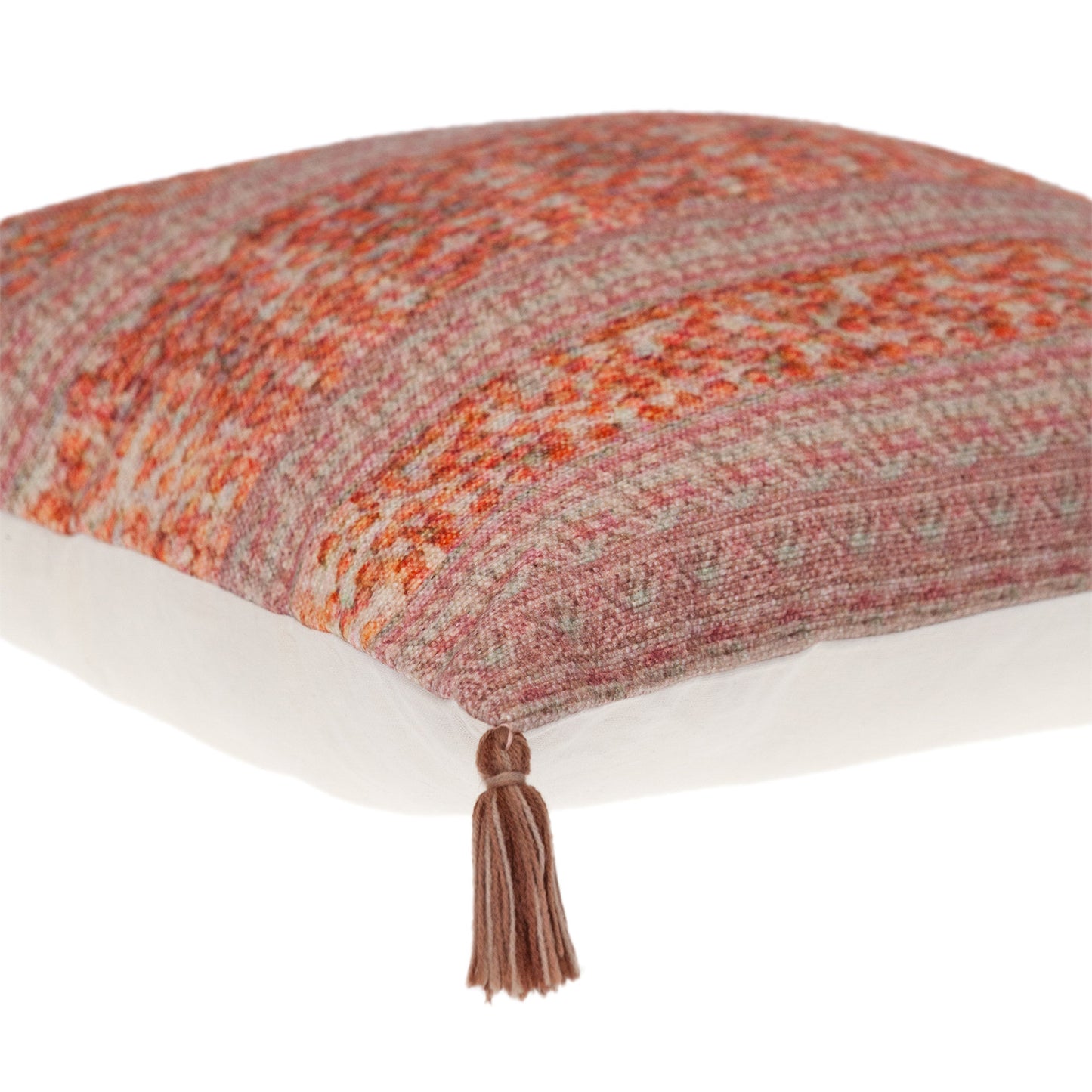 Pink & Orange Striped Cotton Pillow w/ Tassels