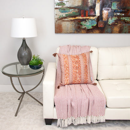 Pink & Orange Striped Cotton Pillow w/ Tassels