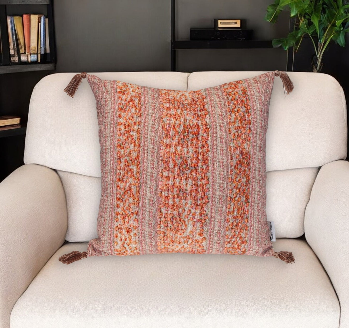 Pink & Orange Striped Cotton Pillow w/ Tassels