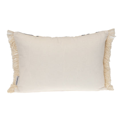 Beige & Black Southwestern Cotton Pillow w/ Fringe