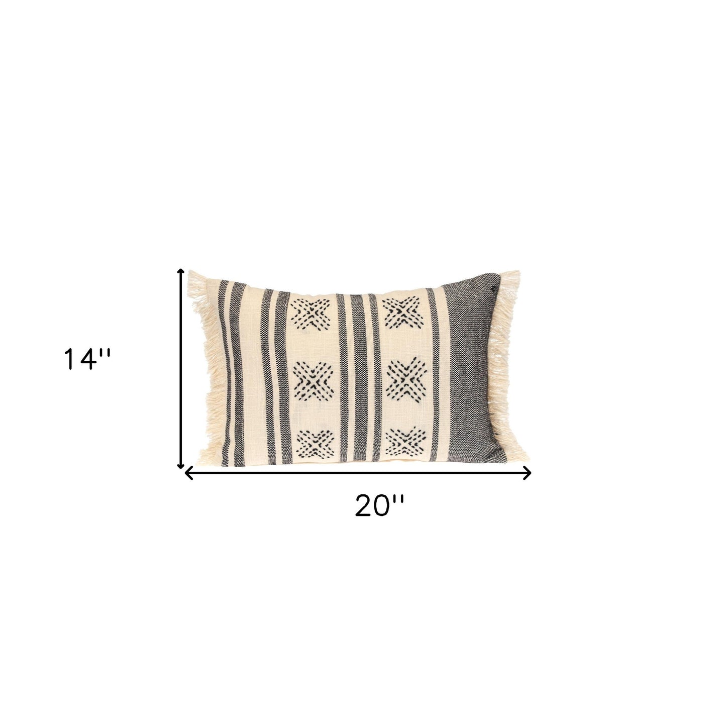 Beige & Black Southwestern Cotton Pillow w/ Fringe
