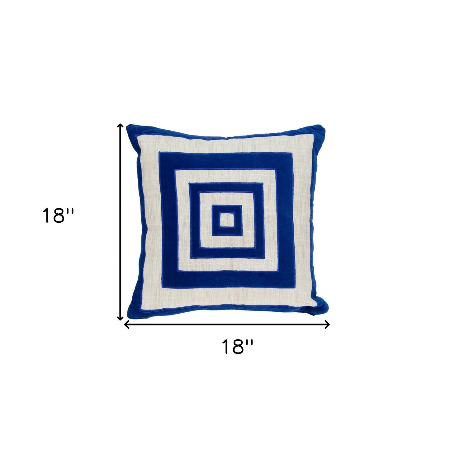 Beige & Blue Geometric Cotton Blend Pillow w/ Embroidery