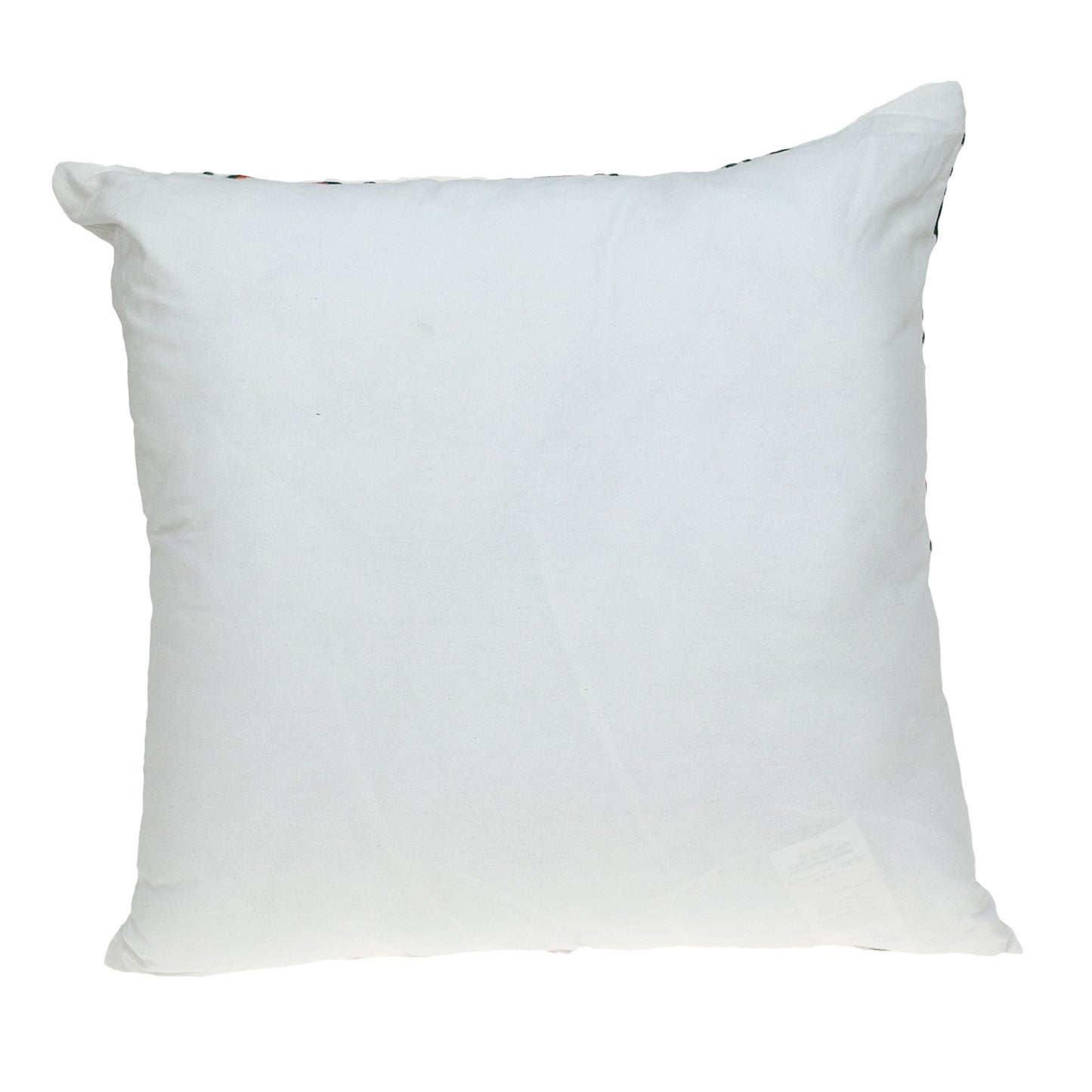 Green & White Floral Cotton Pillow w/ Embroidery