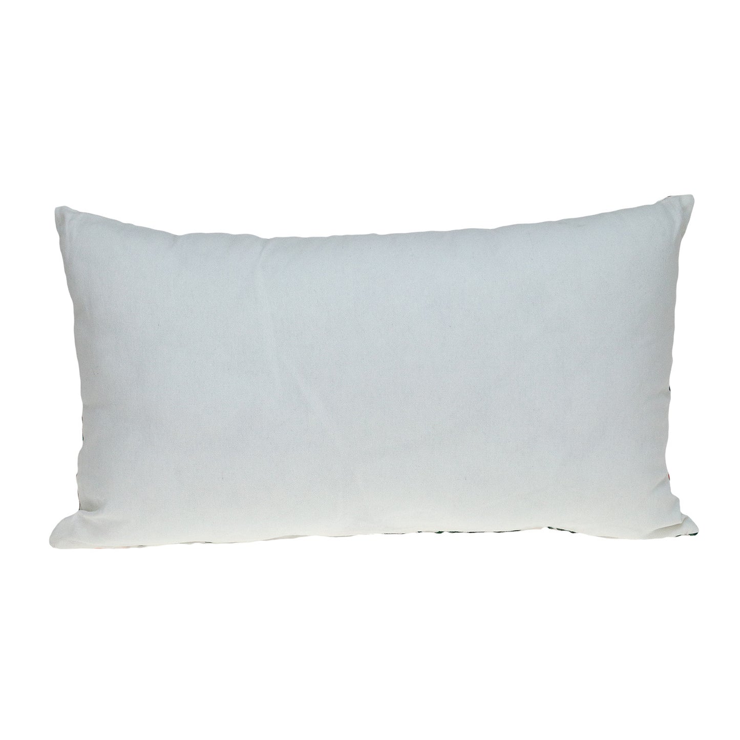 Green & White Floral Cotton Pillow w/ Embroidery