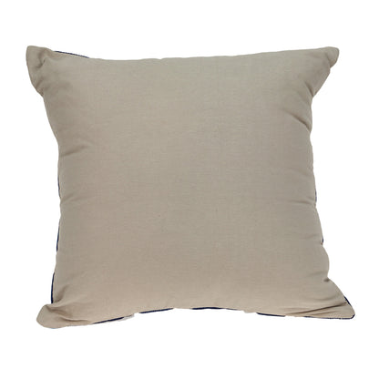 Beige & Blue Diamond Cotton Pillow w/ Embroidery
