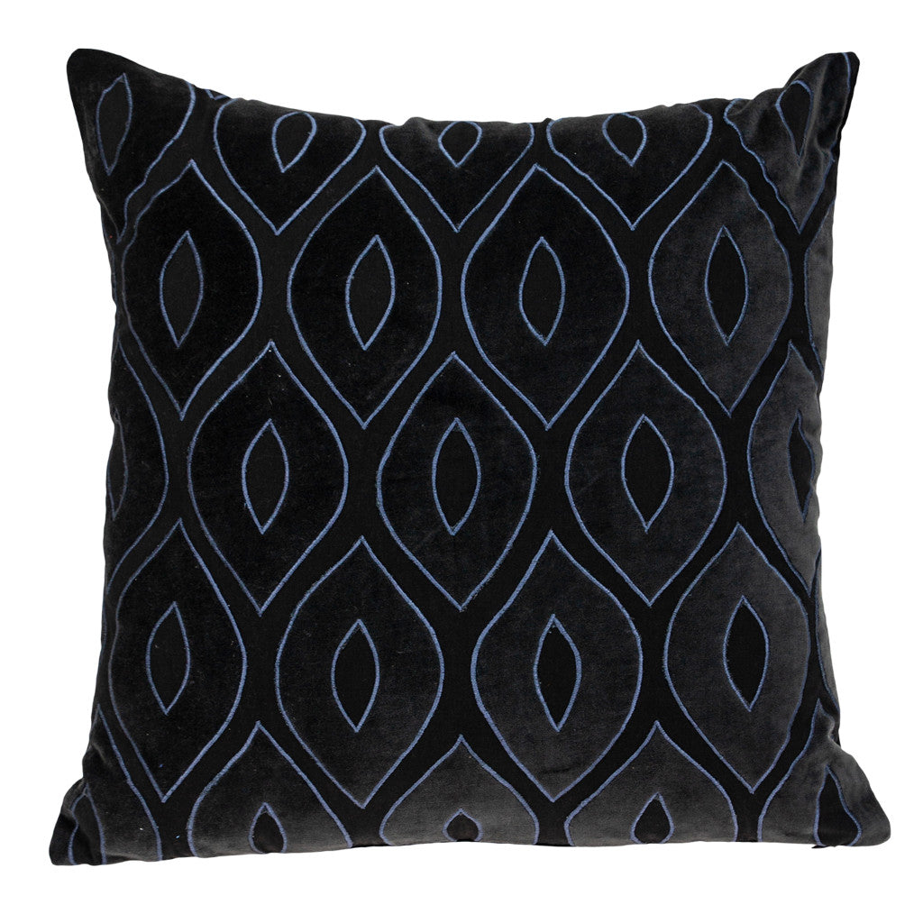Black & Blue Ogee Cotton Pillow w/ Embroidery