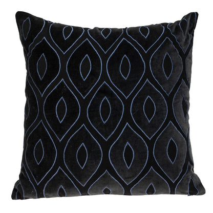 Black & Blue Ogee Cotton Pillow w/ Embroidery