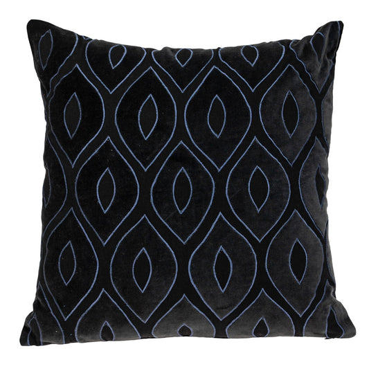 Black & Blue Ogee Cotton Pillow w/ Embroidery