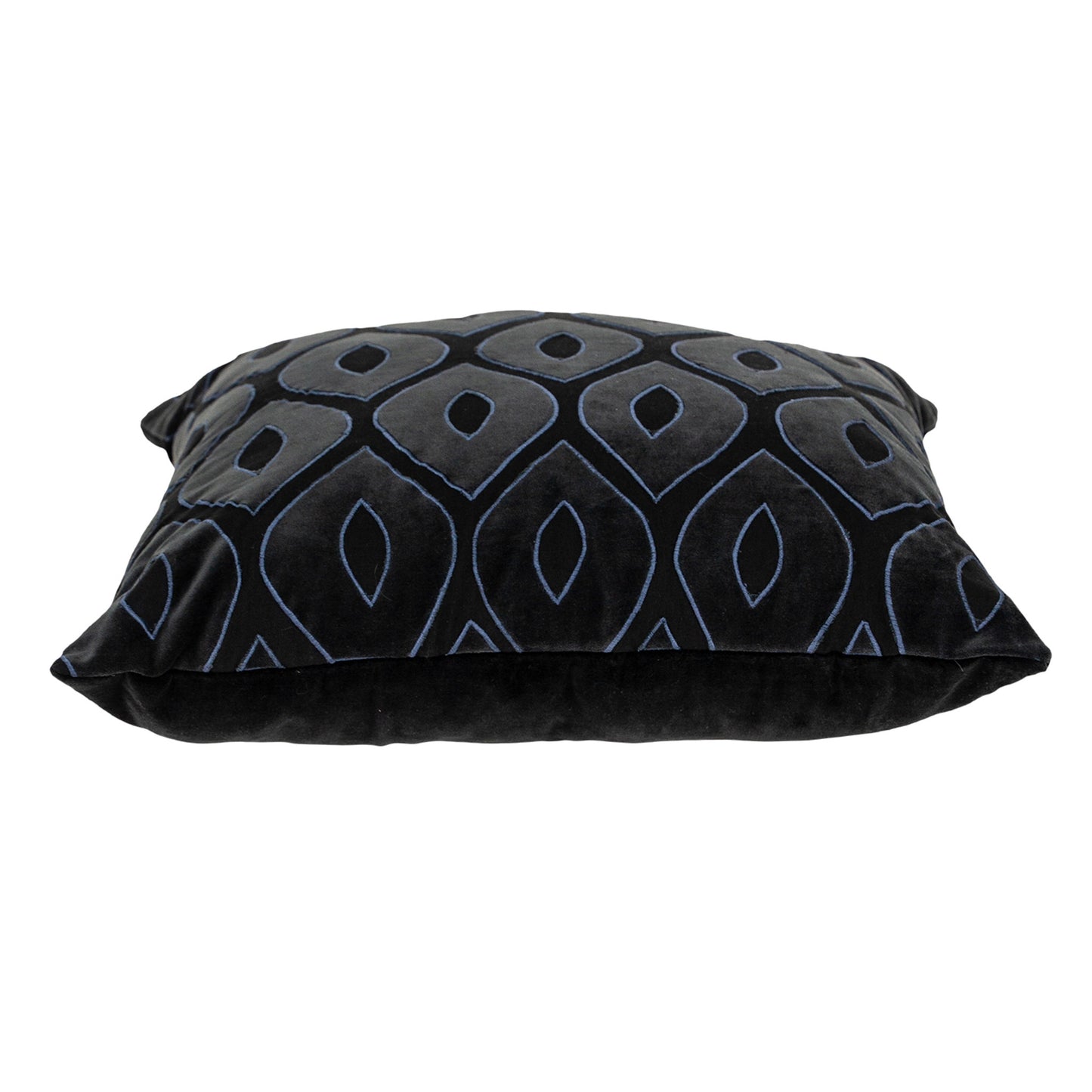 Black & Blue Ogee Cotton Pillow w/ Embroidery