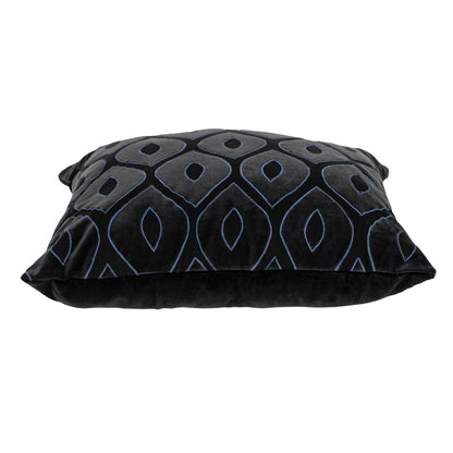 Black & Blue Ogee Cotton Pillow w/ Embroidery
