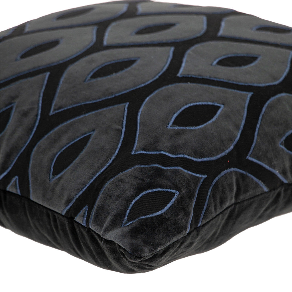 Black & Blue Ogee Cotton Pillow w/ Embroidery
