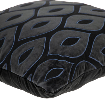 Black & Blue Ogee Cotton Pillow w/ Embroidery