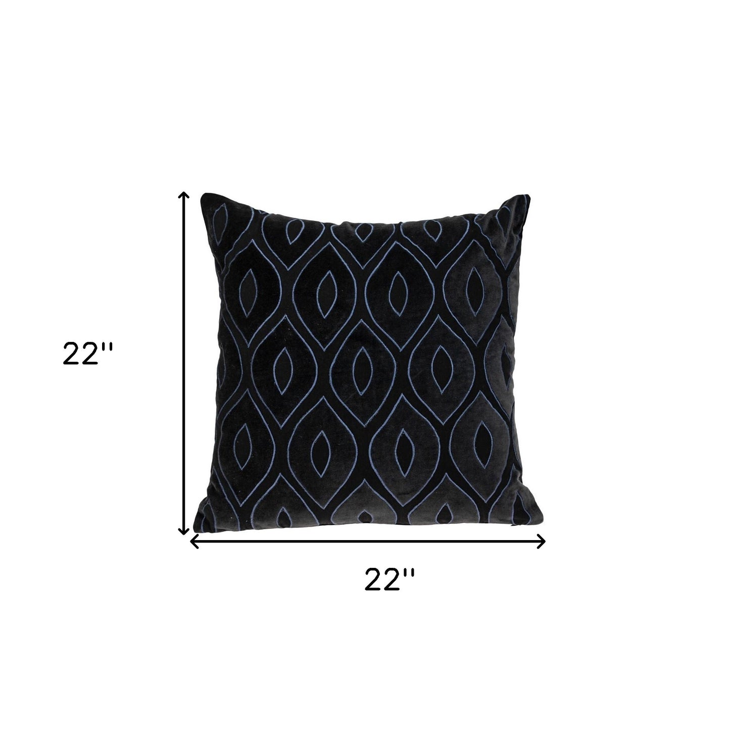 Black & Blue Ogee Cotton Pillow w/ Embroidery