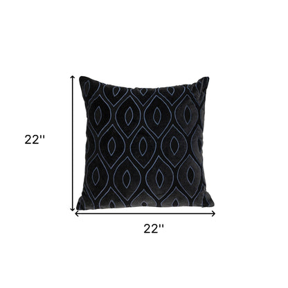 Black & Blue Ogee Cotton Pillow w/ Embroidery