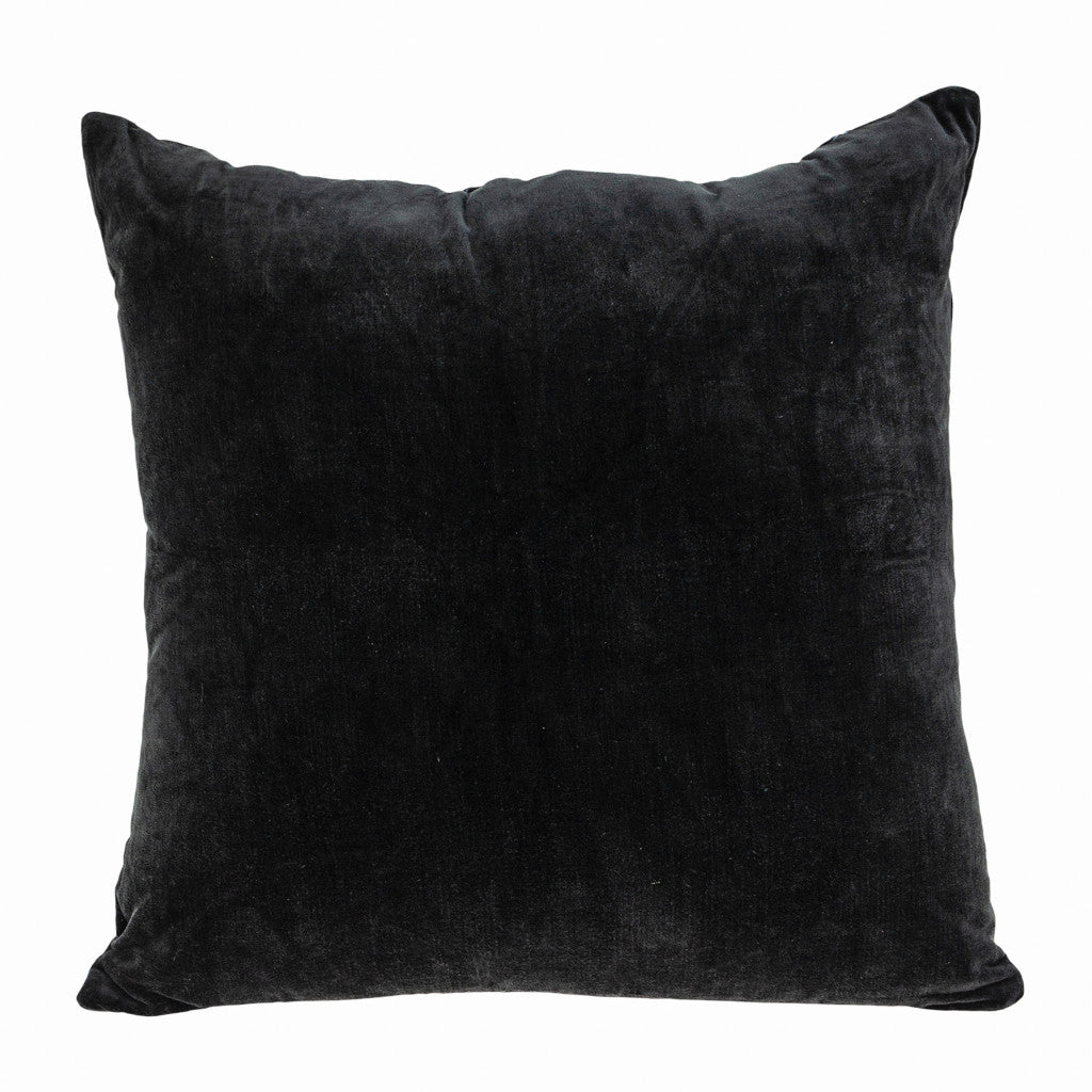 Black & Blue Floral Cotton Pillow w/ Embroidery