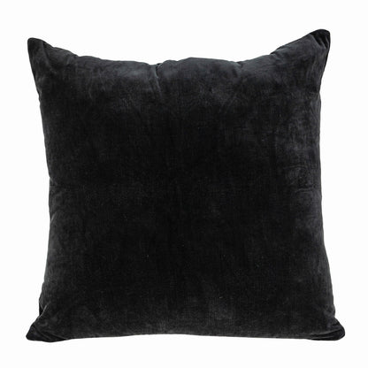 Black & Blue Floral Cotton Pillow w/ Embroidery